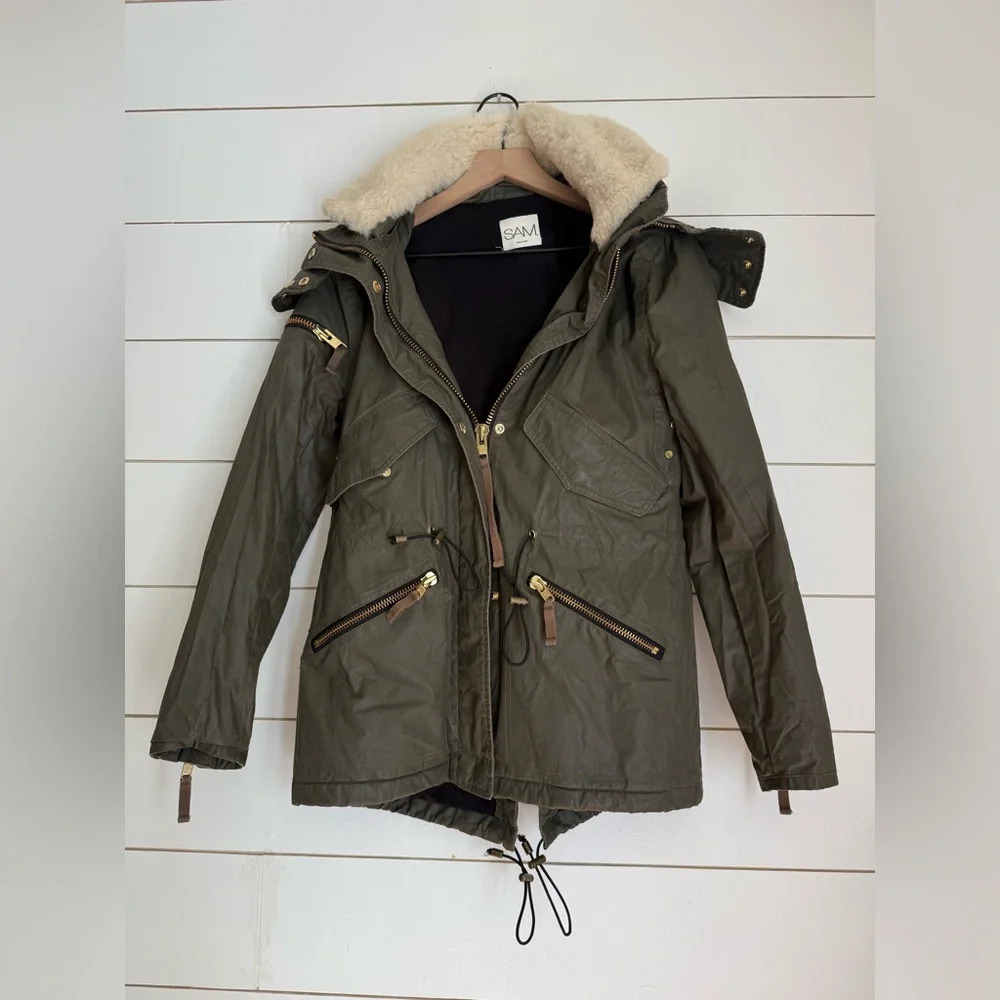SAM. Olive Utility Jacket with Faux Fur Trim